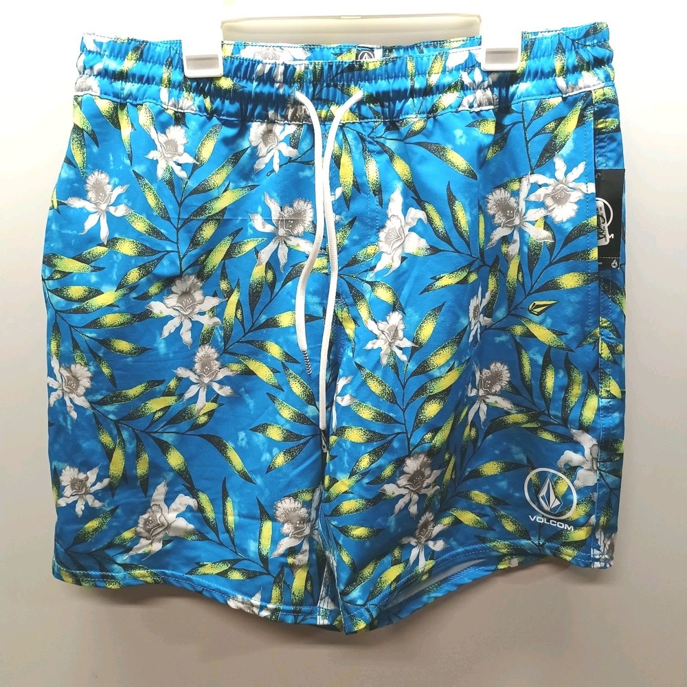 NWT VOLCOM Swim Board Shorts‎ Mens Sz SMALL 30" WAIST Blue Hawaiian 6.5" INSEAM